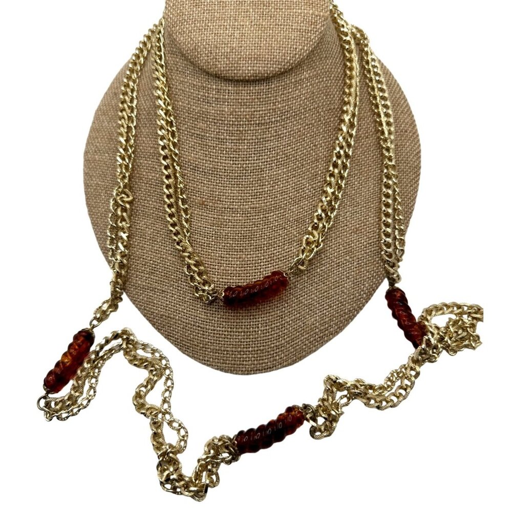 Sophisticate Classic Long Necklace Two Piece Gold Chain Vintage 70s